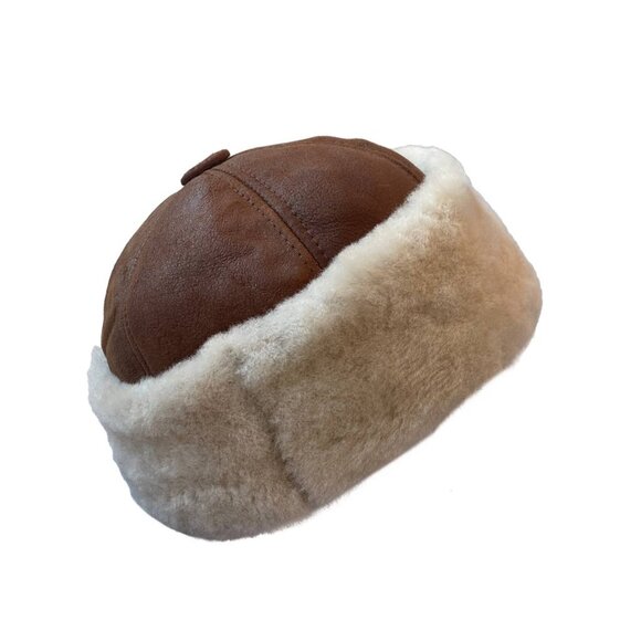 Winter Leather Hat Shearling Sheepskin Leather Beanie Hat |Skull Hat - Picture 2 of 5